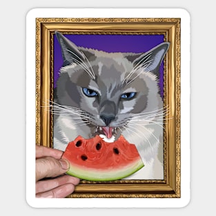 Surreal Portrait of a Cat Eating Watermelon Sticker